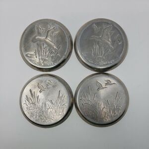 Ducks Geese Coasters Aluminum Vintage MCM 1950's Cattails Collectible